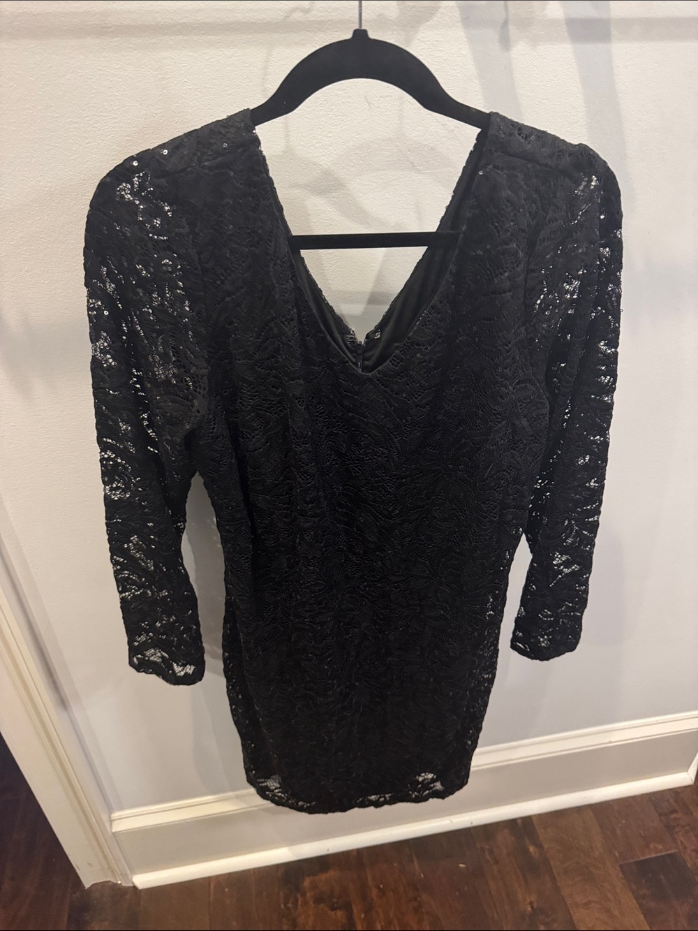 Marina Black Lace V-Neck Long Sleeve Women's Dress